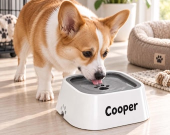 Cuenco de agua personalizado para perros, cuenco antiderrame con nombre personalizado, cuenco flotante de 1,5 L, cuenco resistente a salpicaduras para perros y gatos.