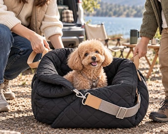 Asiento de coche y bolsa de transporte para perros pequeños, cama de viaje acolchada, regalo de cumpleaños para mamás perrunas, bolsa de viaje acolchada para perros pequeños, cama portátil para picnics.