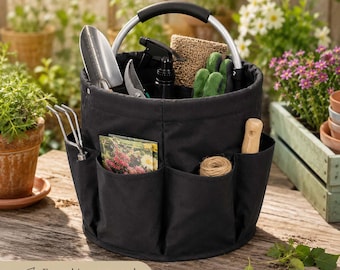 Bolsa organizadora de herramientas de jardinería, cubo de jardín plegable con 6 bolsillos, regalo para jardineros, ideal para patios, jardines y almacenamiento al aire libre.