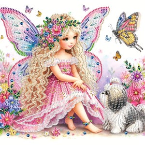 5D Diamond Painting Kit Flower Fairy - DIY Art Painting Home wall for Adults Beginners - Butterfly Girl with Dog & Different unique designs