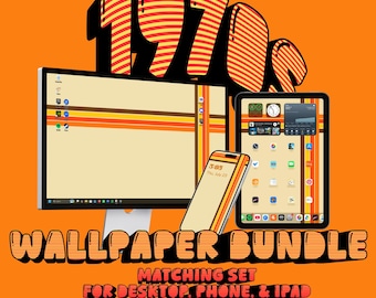 70s Style Desktop Wallpaper, Retro Phone Background, Striped iPad/Tablet Set