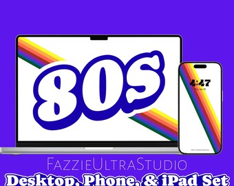 Retro 80s Rainbow Wallpaper Set for Desktop, Phone, & iPad/Tablet