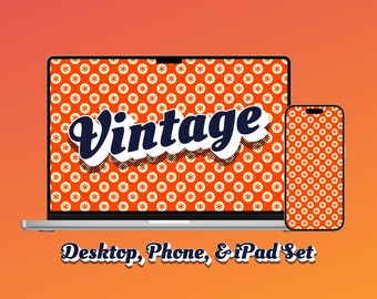 Vintage 50s Style Desktop Wallpaper, Mid Century Phone Background, Retro Pattern iPad/Tablet Wallpaper Matching Set