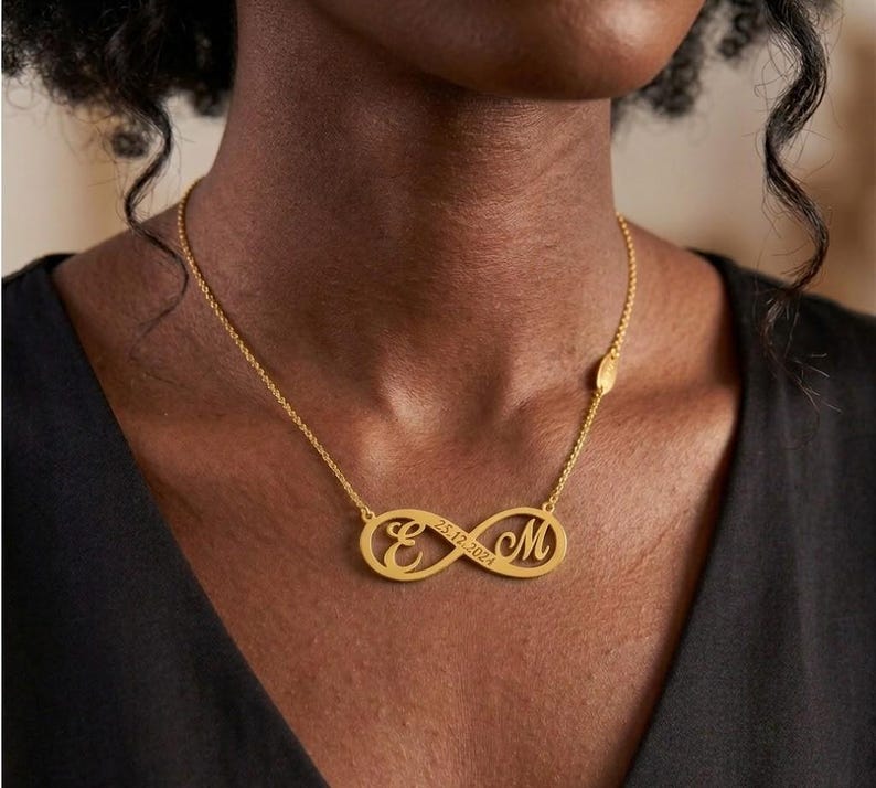 Collier personnalisé avec initiales infinies, pendentif date gravée ...