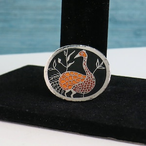 de Passillé-Sylvestre Wild Bird Brooch 1970s Enamel Bird Pin de Passillé Sylvestre Jewelry Orange Black & Silver Metal de Passille Pin image 1