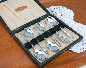 Set of 6 English Apostle Spoons in Original Box, Sipelia Silverplate - Outlander Style Apostle Spoons - Apostle Demitasse Teaspoons