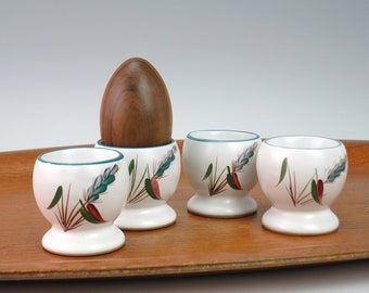 Set of 4 Denby Greenwheat Egg Cups or Egg Stands - Denby Langley England Green Wheat - Denby England Stoneware - Denby Langley Breakfast Set