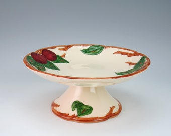 Round Franciscan USA Apple Footed Compote - 8" Round Pedestal Dish - Franciscan Apple Footed Cake Server, Candy Dish - 1940s Earthenware