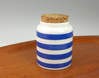 British Anchor Blue and White Storage Jar Canister With Cork Stopper - Blue White Banded Striped Kitchen Canister - British Anchor Pottery