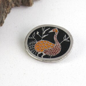 de Passillé-Sylvestre Wild Bird Brooch 1970s Enamel Bird Pin de Passillé Sylvestre Jewelry Orange Black & Silver Metal de Passille Pin image 5