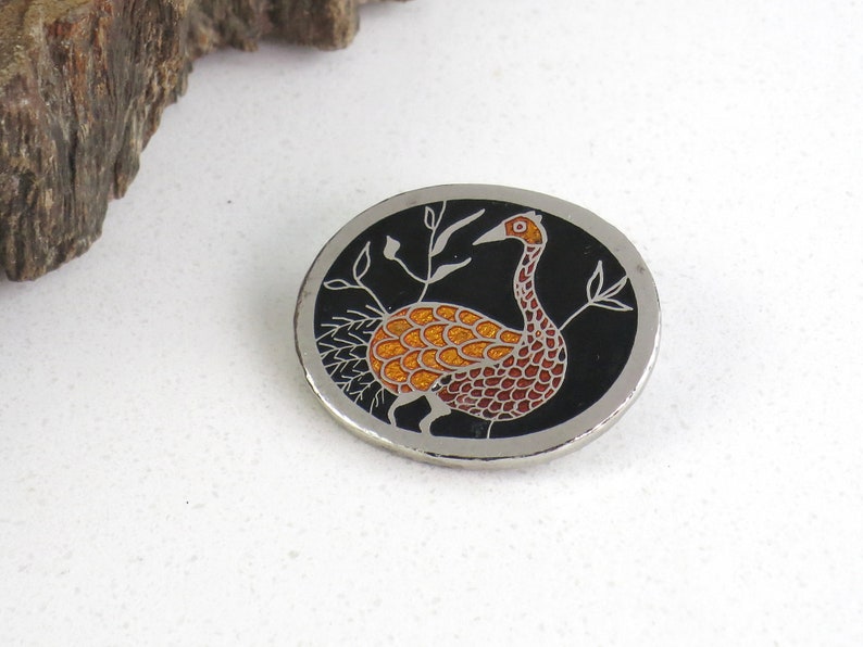 de Passillé-Sylvestre Wild Bird Brooch 1970s Enamel Bird Pin de Passillé Sylvestre Jewelry Orange Black & Silver Metal de Passille Pin image 5