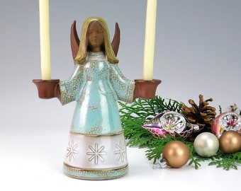 1960s Goebel West German Ceramic Angel Candleholder for 2 Mini Tapers - Goebel Christmas Angel Candle Holder HX327 - Angel Christmas Decor