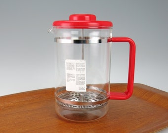 Very Large Bodum French Press Coffee Pot, 48 oz - Bodum Coffee Maker - Bodum Bistro French Press Glass Coffee Pot - Red Handle and Lid