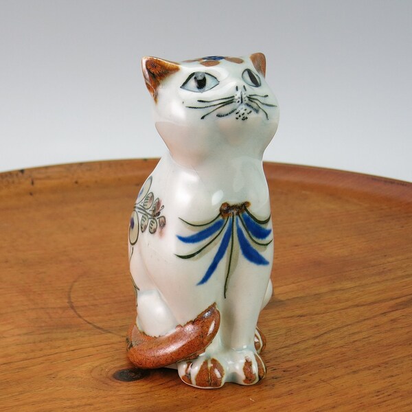 Ken Edwards Signed Cat Shaker Figurine - El Palomar Pottery Cat - Ken Edwards Mexican Folk Art Ceramic Cat - Tonala Pottery Kitty Cat