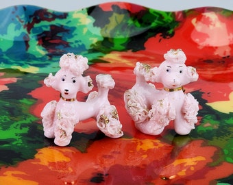 Pair of Pink Spaghetti Poodle Figurines - Pink with Gold Accents - Pair of Japan Made Pink French Poodles - Mid Century 1950s 1960s Poodles