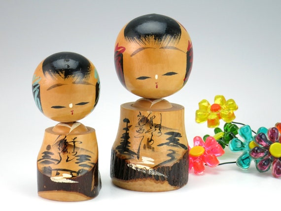vintage wooden japanese kokeshi dolls
