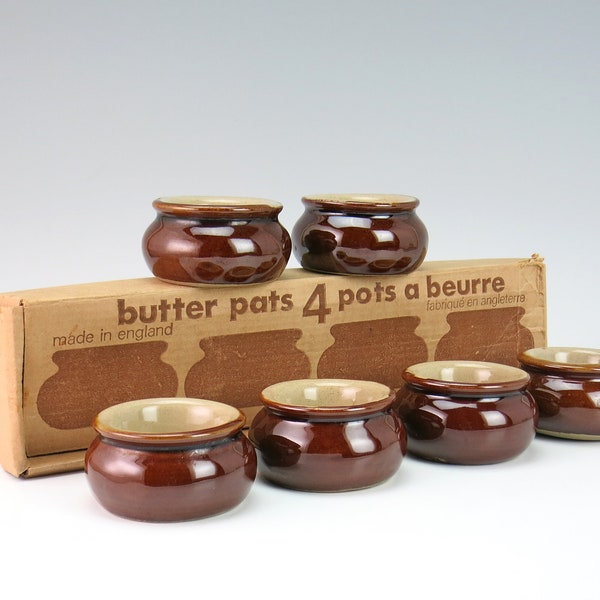 Set of 6 Small Pearson's Chesterfield England Butter Pats with Original Box - Pearsons Crock Style Butter Pots - Dip Bowl - Salt Cellar
