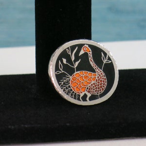 de Passillé-Sylvestre Wild Bird Brooch 1970s Enamel Bird Pin de Passillé Sylvestre Jewelry Orange Black & Silver Metal de Passille Pin image 4