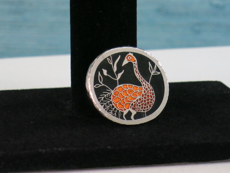 de Passillé-Sylvestre Wild Bird Brooch 1970s Enamel Bird Pin de Passillé Sylvestre Jewelry Orange Black & Silver Metal de Passille Pin image 4