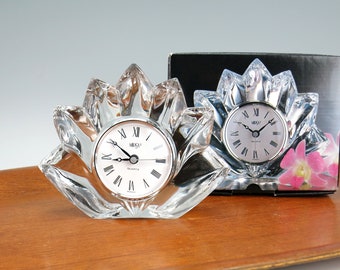 1990s Mikasa Fleurisse Crystal Table Clock, Original Box - Battery Operated Clock, Desk Clock, Mantle Clock - Germany Quartz Movement