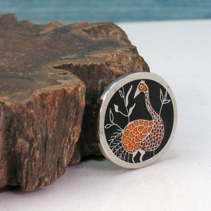 de Passillé-Sylvestre Wild Bird Brooch 1970s Enamel Bird Pin de Passillé Sylvestre Jewelry Orange Black & Silver Metal de Passille Pin image 2