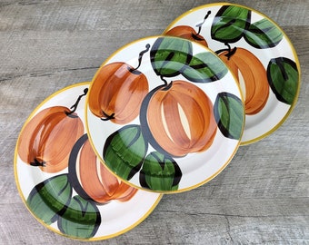 Set of 3 Vera Neumann Pumpkin Dinner Plates - Vera Island Worcester Pumpkin Plate - Jamaican Jamaica - Unmarked Vera Plates - Orange Pumpkin