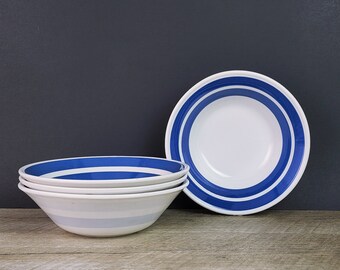 Joules 4x Blue Stripe Cereal Bowls Porcelain Kitchen Dessert Dishes 14cm 
