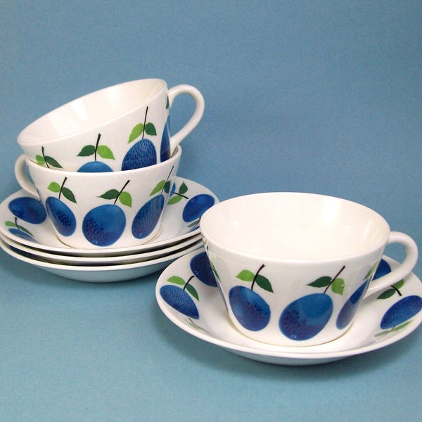 RESERVED FOR HILDA - Vintage Gustavsberg Sweden Prunus Tea Cups and Saucers by Stig Lindberg - Extra large cups and saucers