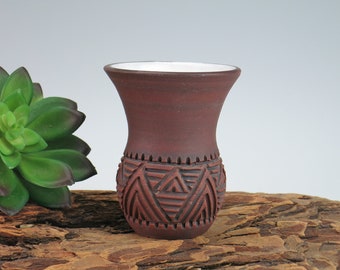 Small Six Nations Pottery SA Hill Vase - Kanyengeh North American Indian Indigenous Pot - Carved Sgraffito Mohawk Pottery Haudenosaunee