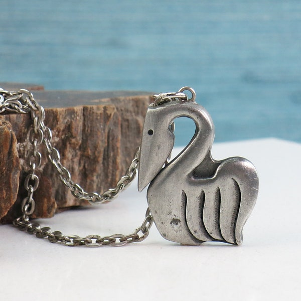 Rune Tennesmed Pelican Pewter Pendant Necklace - R Tennesmed Beachcomber Ocean Seabird Jewellery - Gifts for Bird Lovers - Modernist Scandi