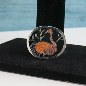 de Passillé-Sylvestre Wild Bird Brooch 1970s Enamel Bird Pin de Passillé Sylvestre Jewelry Orange Black & Silver Metal de Passille Pin image 3