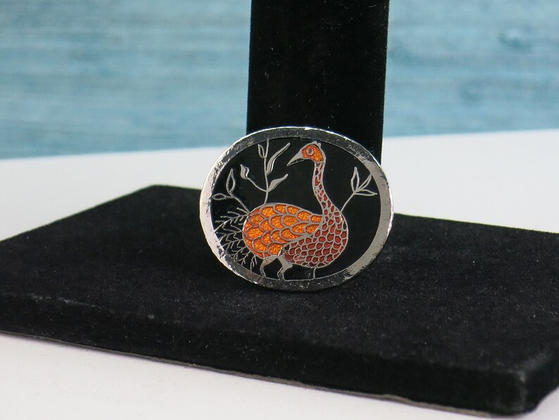 de Passillé-Sylvestre Wild Bird Brooch 1970s Enamel Bird Pin de Passillé Sylvestre Jewelry Orange Black & Silver Metal de Passille Pin image 3