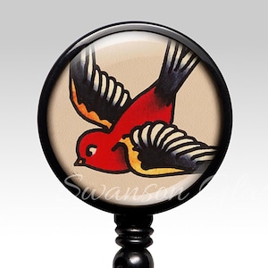 Badge Reel - Nurse Badge Reel - Bird Tattoo Flash - Retro Retractable ID Badge Holder - Nurse Gift - Gift under 10 - Teacher Key Holder 352