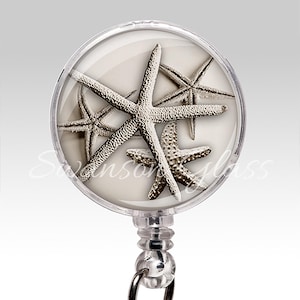 Retractable ID Badge, Beach Star Fish Name Badge Holder, Nautical Nurse Badge Reel, Beach Badge Clip, Retractable Badge RN 318