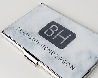 Personalized Business Card Case, Marble Business Card Holder, Staff Recognition Gifts, Unique Office Accessory, Coworker Gift E91