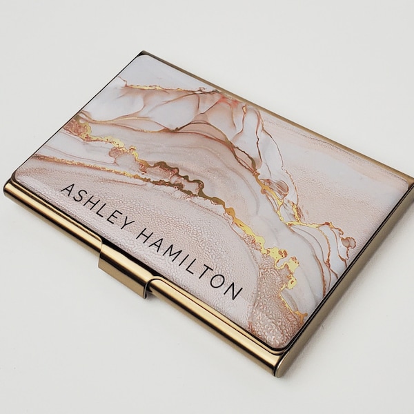 Custom Business Card Holder, Pink Gold Card Case, Gift for her, Professional Slim Wallet, Rose Gold Business Card Gift, Banker Stylist E169