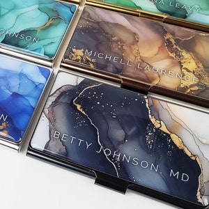 Porte-cartes de visite personnalisé, porte-cartes en métal, cadeau de collègue, cadeau aquarelle audacieux pour carte de visite, cadeau pour un nouvel emploi, appréciation du personnel E222