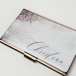 Personalized Business Card Case, Bronze Glitter Business Card Holder for Her Credit Card Holder Gifts for Woman Her Trending Accessory E161 image 1