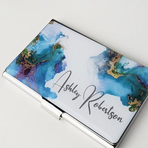 Personalized Business Card Case Watercolor Artist Business Card Holder for Her Coworker Gift Credit Card Holder Modern Gifts for Woman E127 Stainless Steel