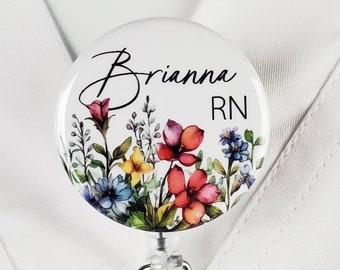 Personalized Badge Reel, Nurse Retractable Badge Holder, Floral Design ID Lanyard, Badge Clip, Rn Id Staff Gift for Her, Stethoscope ID 851