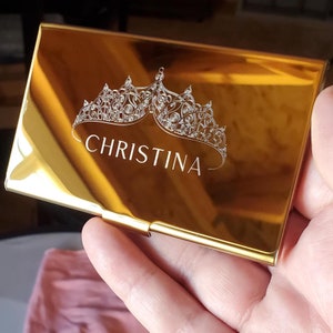 Personalized Gold Metal Card Case Wallet, Custom Business Card Holder, Feminine Gift for her Coworker Professional Gift Realtor Stylist SS05