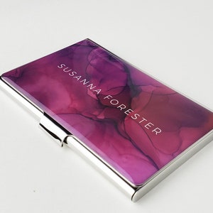 Caja de tarjeta de visita personalizada, titular de la tarjeta de visita rosa púrpura para su crédito moderno titular de la tarjeta regalos para la mujer su lápiz labial de cartera E118