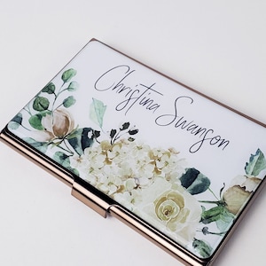 Porte-cartes de visite personnalisé Porte-cartes de visite hortensia personnalisé pour elle Porte-cartes de crédit Cadeaux pour femme Accessoire de bureau Cadeau E94
