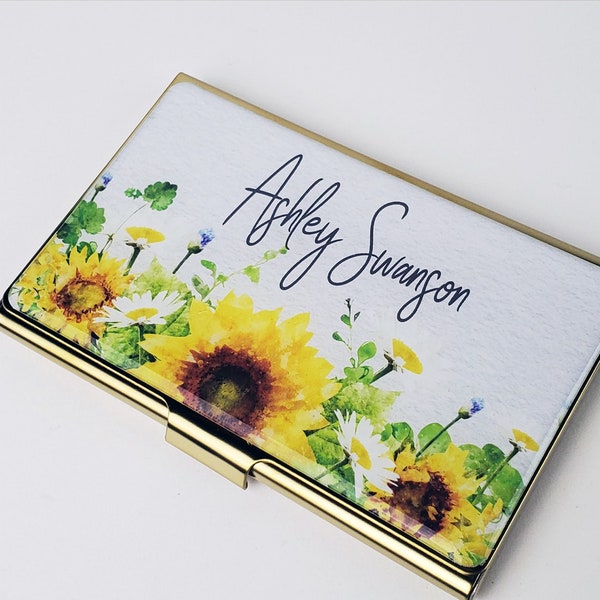 Sunflower Business Card Case Custom Personalized Business Holder Custom Gift for Her Credit Card Holder Gifts for Woman Office E99