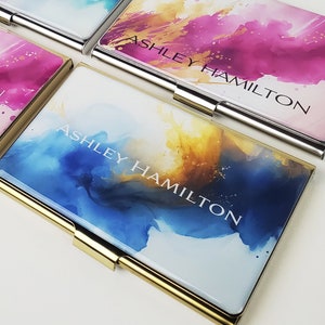 Custom Business Card Holder, Blue Gold Card Case, Gift for her Business Card Gift, RFID Credit Card Holder, New Business Gift Realtor E207