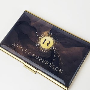 Custom Business Card Holder, Gold Card Case Gift for her Professional Slim Wallet Gold Business Card Coworker Gift Lawyer Realtor Gift E195 image 1