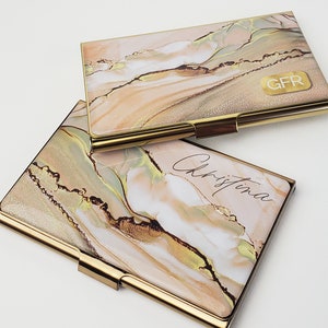 Porte-cartes de visite personnalisé, Porte-cartes personnalisé Or rose naturel, Cadeau pour elle, Porte-cartes en métal, Accessoire de voyage pour cartes de visite E170