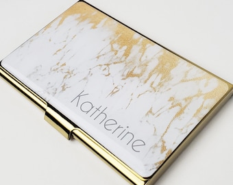 Personalized Business Card Case Gold Business Card Holder for Her Credit Marble Card Holder Gifts for Woman New Job Gift Realtor E154