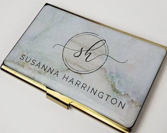 Personalized Business Card Case Marble Business Card Holder for Her Credit Card Holder Gifts for Woman Her Unique Office Accessory Gift E119