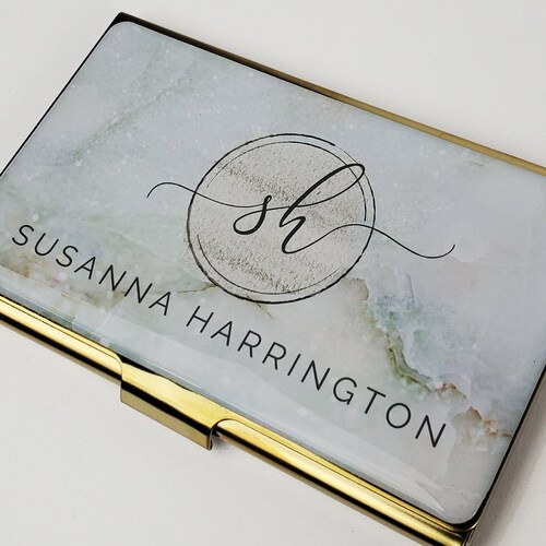 Personalized Business Card Holder Monogrammed Gift for Her Etsy